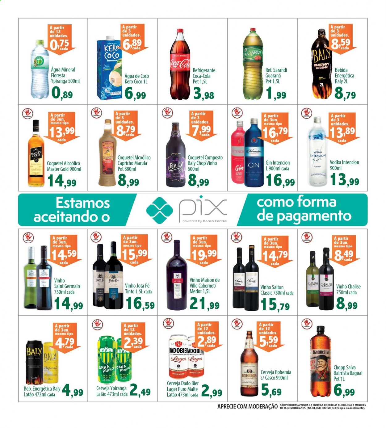 thumbnail - Folheto Econômico Atacadão - 03/05/2021 - 09/05/2021 - Produtos em promoção - refrigerante, água mineral, vinho, merlot, cabernet, Salton, gin, vodka. Página 3.