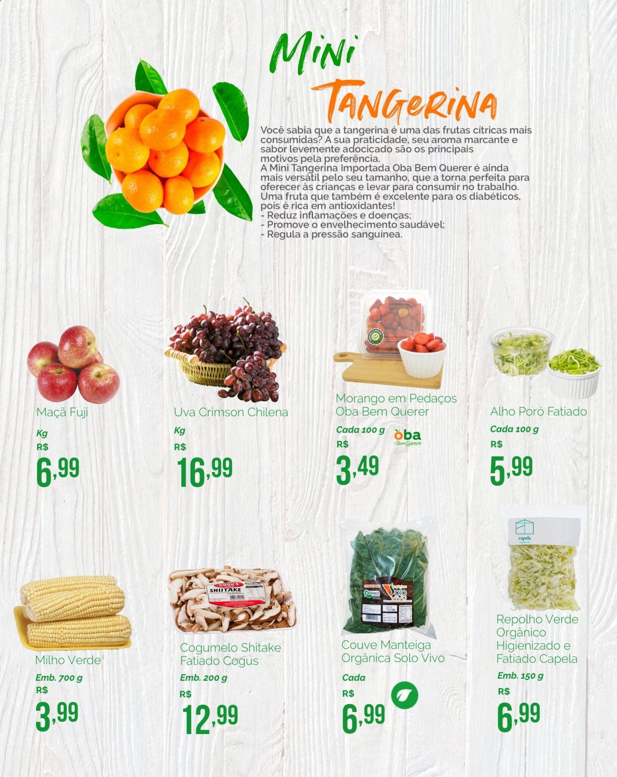 thumbnail - Folheto Oba Hortifruti - 04/05/2021 - 06/05/2021 - Produtos em promoção - maçã, morango, uva, milho, alho, alho-poró, couve, repolho, cogumelo, manteiga. Página 4.