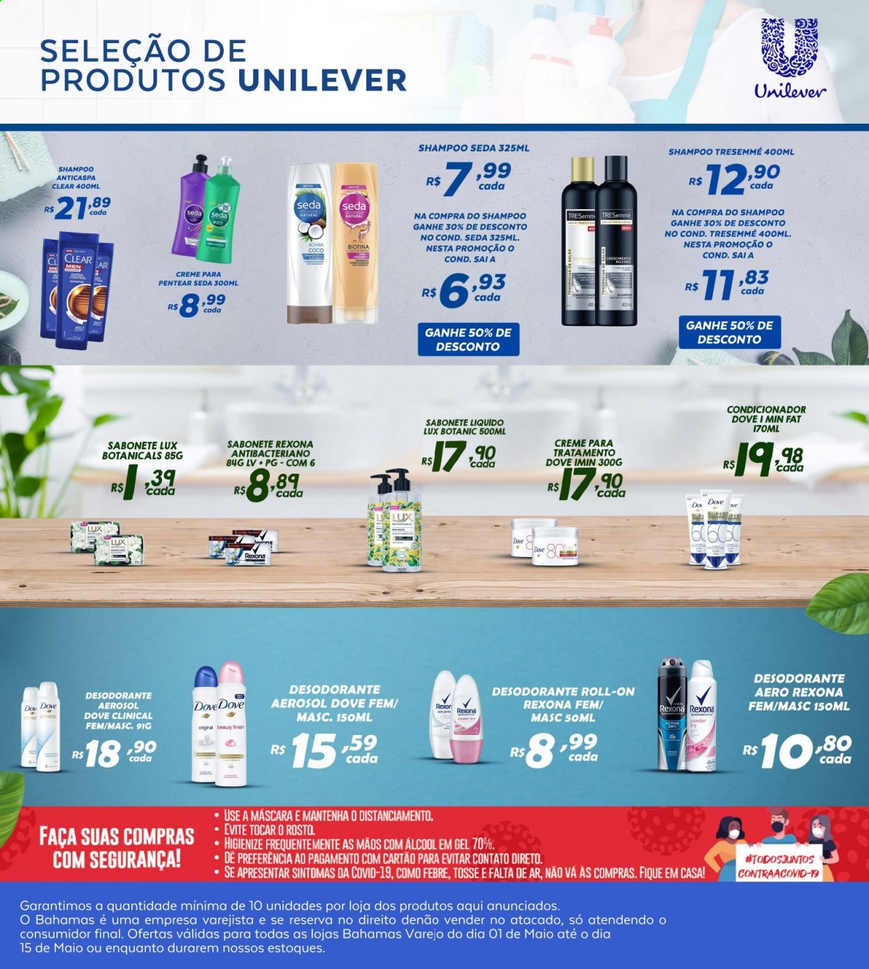 thumbnail - Folheto Bahamas Supermercados - 01/05/2021 - 15/05/2021 - Produtos em promoção - sabonete, Finish, shampoo, sabonete liquido, Dove, condicionador, máscara, desodorante, antitranspirante, Rexona. Página 2.