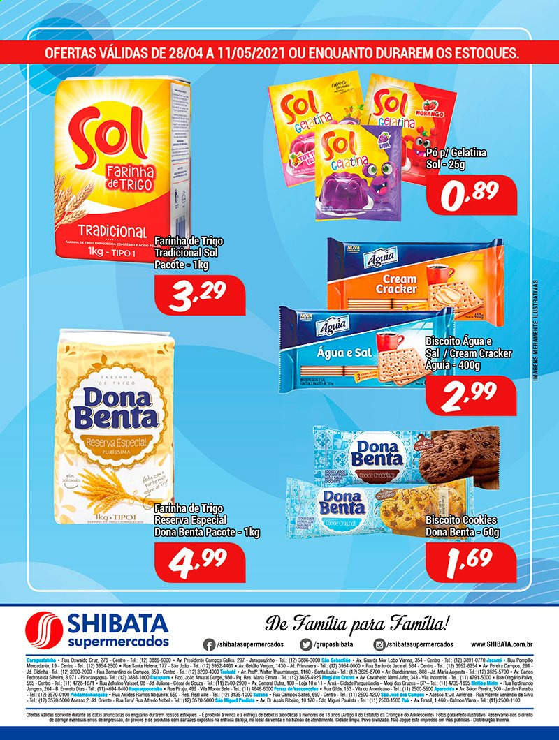 thumbnail - Folheto Shibata Supermercados - 28/04/2021 - 11/05/2021 - Produtos em promoção - biscoito, cracker, farinha, farinha de trigo, gelatina, sal. Página 2.