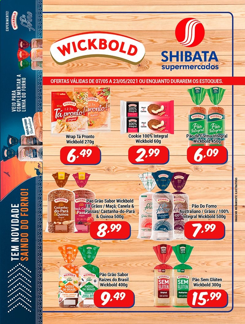 thumbnail - Folheto Shibata Supermercados - 07/05/2021 - 23/05/2021 - Produtos em promoção - maçã, pão, pão do forno, pão sem glúten, quinoa. Página 1.