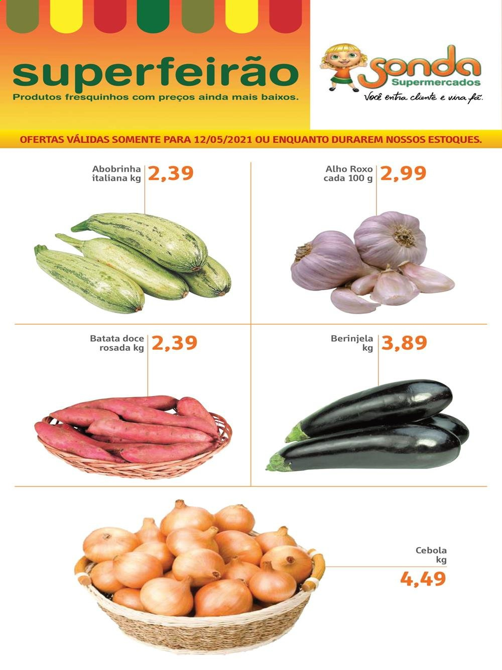 thumbnail - Folheto Sonda Supermercados - 12/05/2021 - 12/05/2021 - Produtos em promoção - batata-doce, abobrinha, alho, cebola. Página 1.