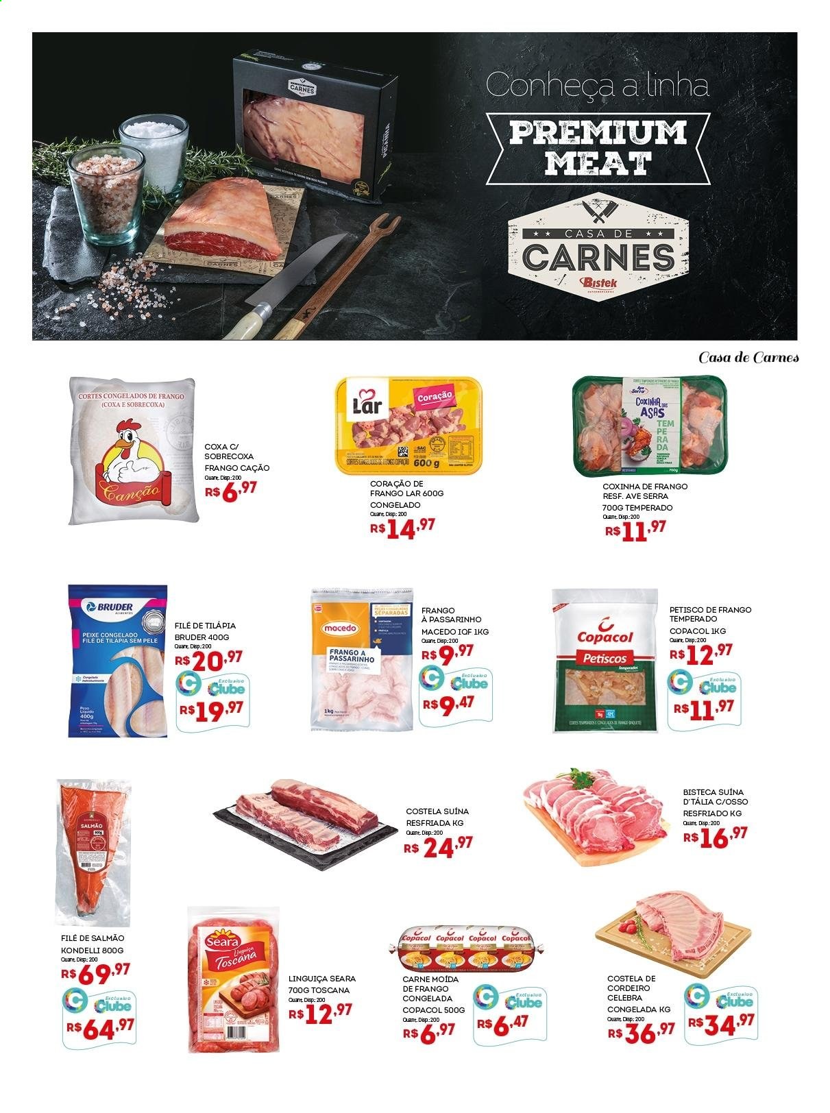 thumbnail - Folheto Bistek Supermercados - 12/05/2021 - 25/05/2021 - Produtos em promoção - carne, costela, costela suína, bisteca suina, sobrecoxa, carne moída, cordeiro, salmão, peixe, tilapia, frango à passarinho, linguiça. Página 9.