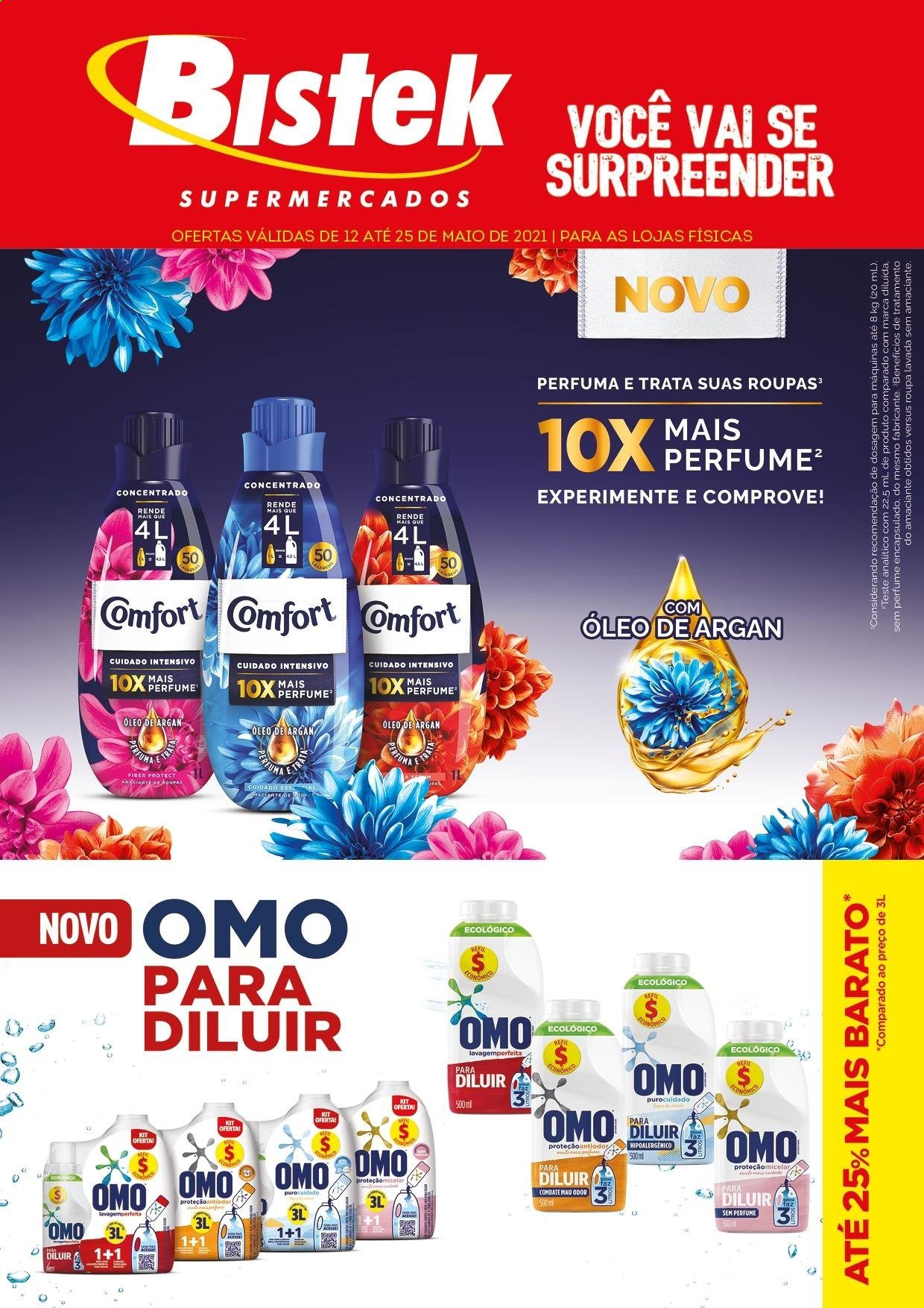 thumbnail - Folheto Bistek Supermercados - 12/05/2021 - 25/05/2021 - Produtos em promoção - amaciante, OMO, perfume. Página 1.