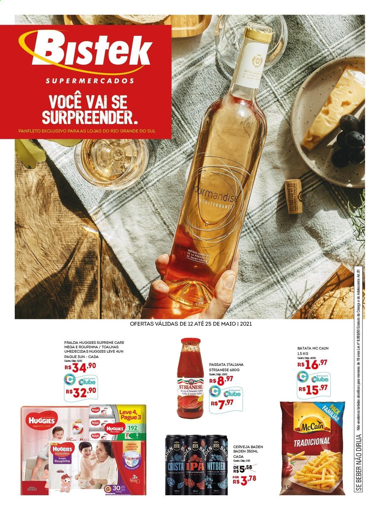 thumbnail - Folheto Bistek Supermercados - 12/05/2021 - 25/05/2021 - Produtos em promoção - batata, McCain, Huggies, fraldas. Página 1.