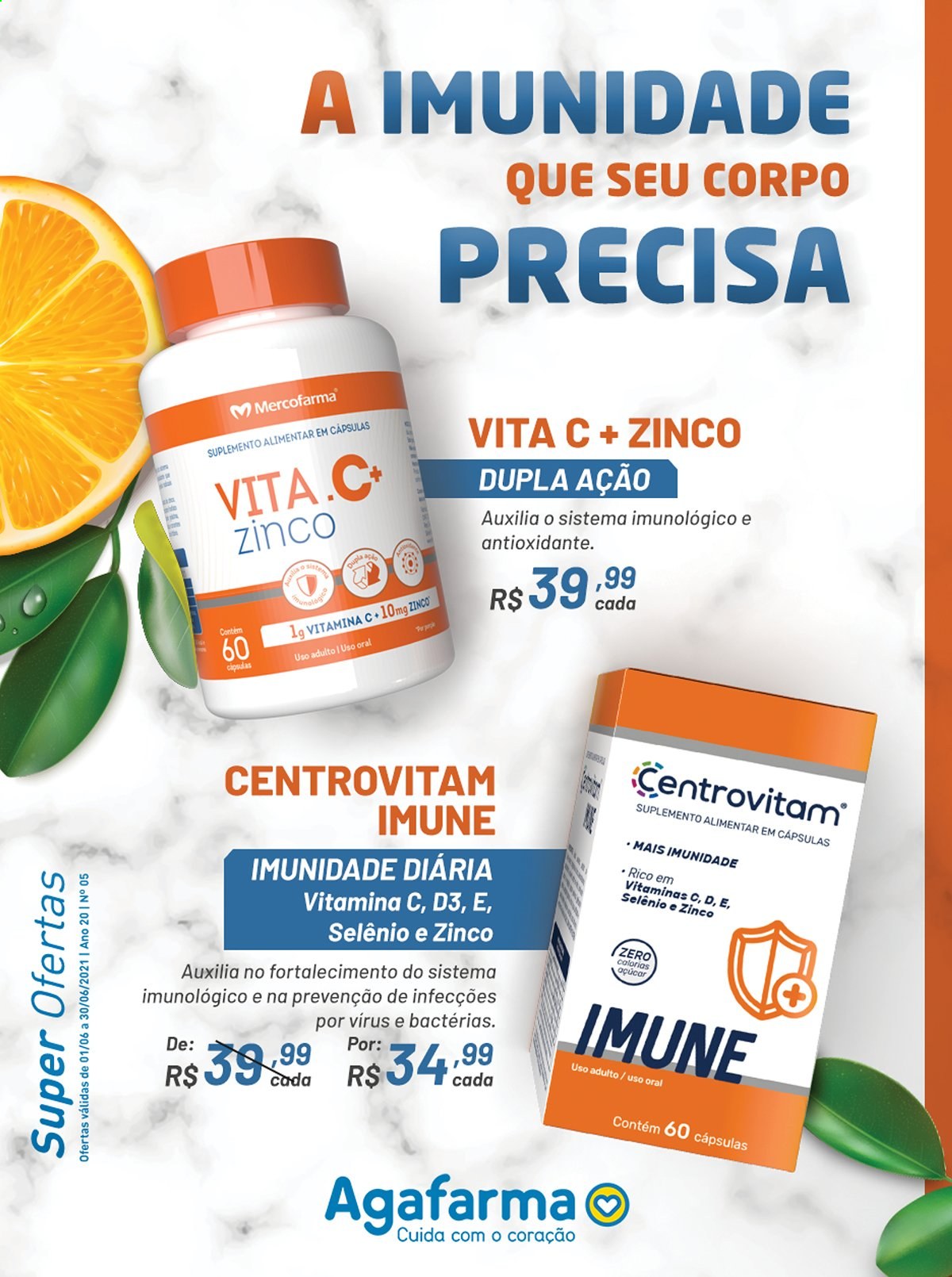 thumbnail - Folheto Agafarma - 01/06/2021 - 30/06/2021 - Produtos em promoção - Vita C, suplemento alimentar, Vitamina C. Página 1.