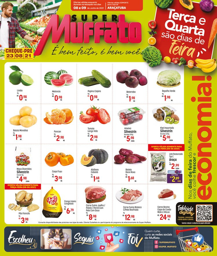 thumbnail - Folheto Super Muffato - 08/06/2021 - 09/06/2021 - Produtos em promoção - kiwi, ameixa, melancia, tomate, abóbora, pepino, repolho, cabotiá, pernil. Página 1.