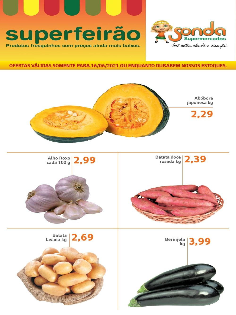 thumbnail - Folheto Sonda Supermercados - 16/06/2021 - 16/06/2021 - Produtos em promoção - batata-doce, abóbora, alho. Página 1.