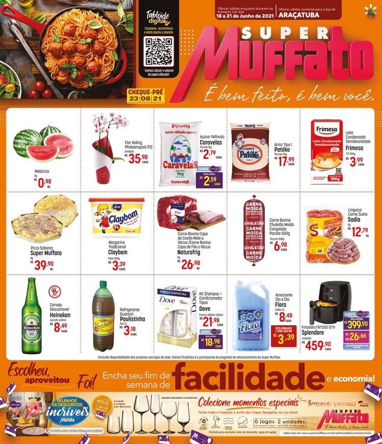 thumbnail - Folheto Super Muffato - 18/06/2021 - 21/06/2021 - Produtos em promoção - Heineken, carne, carne moída, pizza, linguiça, leite condensado, arroz, amaciante, Dove. Página 1.
