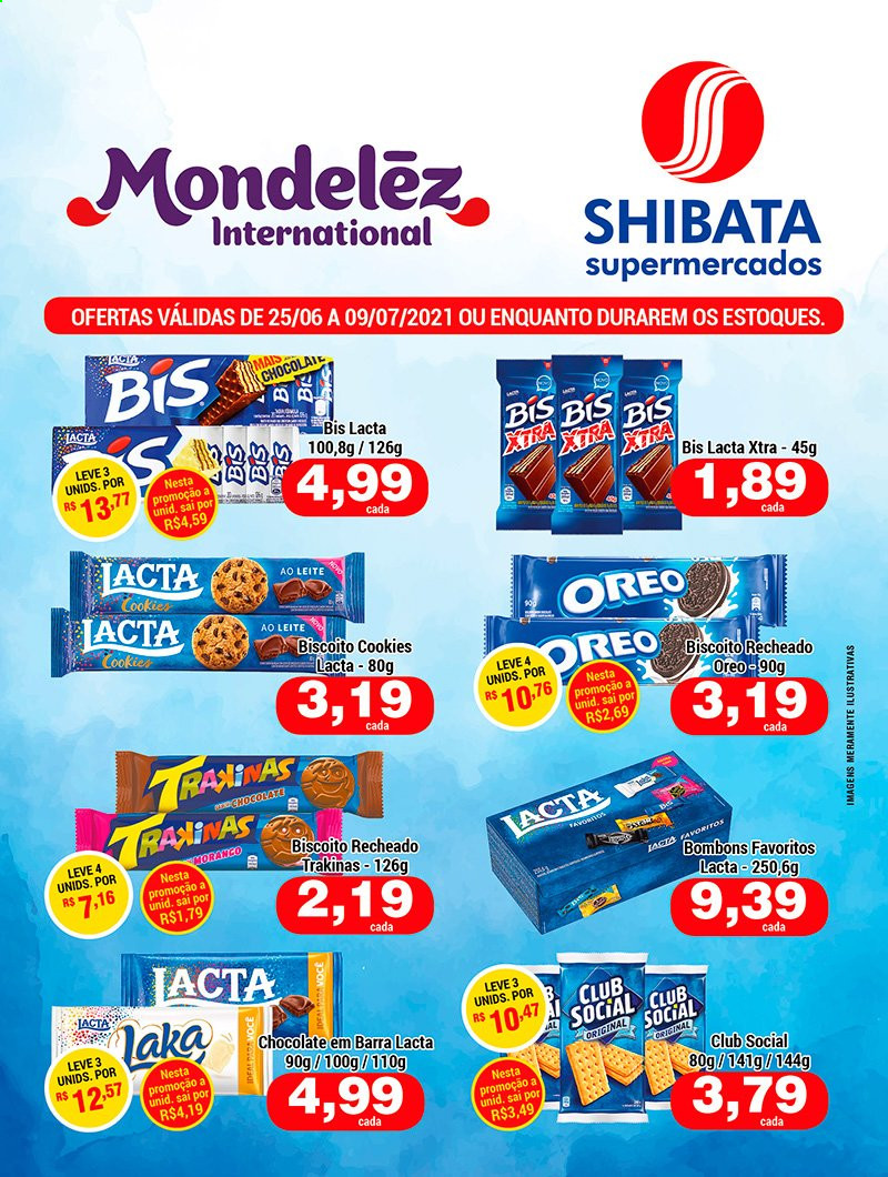 thumbnail - Folheto Shibata Supermercados - 25/06/2021 - 09/07/2021 - Produtos em promoção - Oreo, chocolate, biscoito, bombom, biscoito recheado. Página 1.