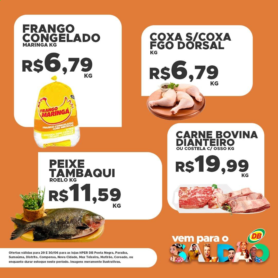 thumbnail - Folheto DB Supermercados - 29/06/2021 - 30/06/2021 - Produtos em promoção - costela, frango, frango congelado, carne bovina, tambaqui. Página 1.