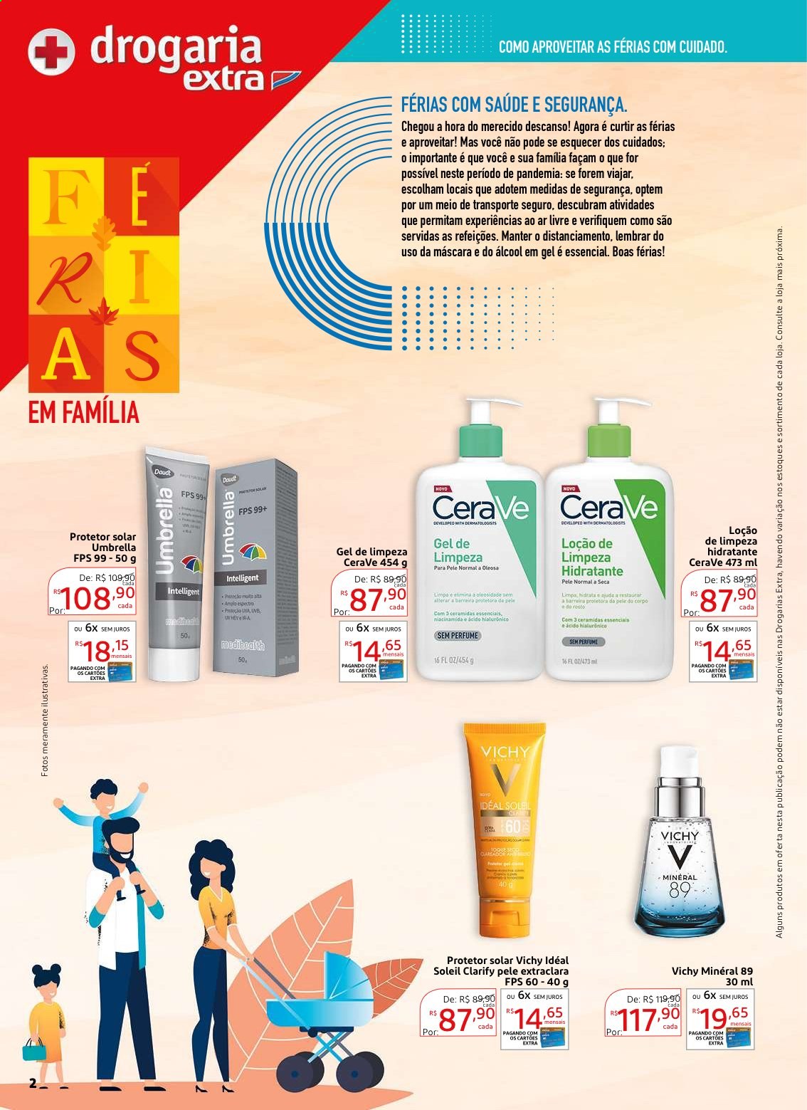 thumbnail - Folheto Drogarias Extra - 01/07/2021 - 31/07/2021 - Produtos em promoção - gel de limpeza, loção, Vichy, creme solar, máscara, perfume. Página 2.