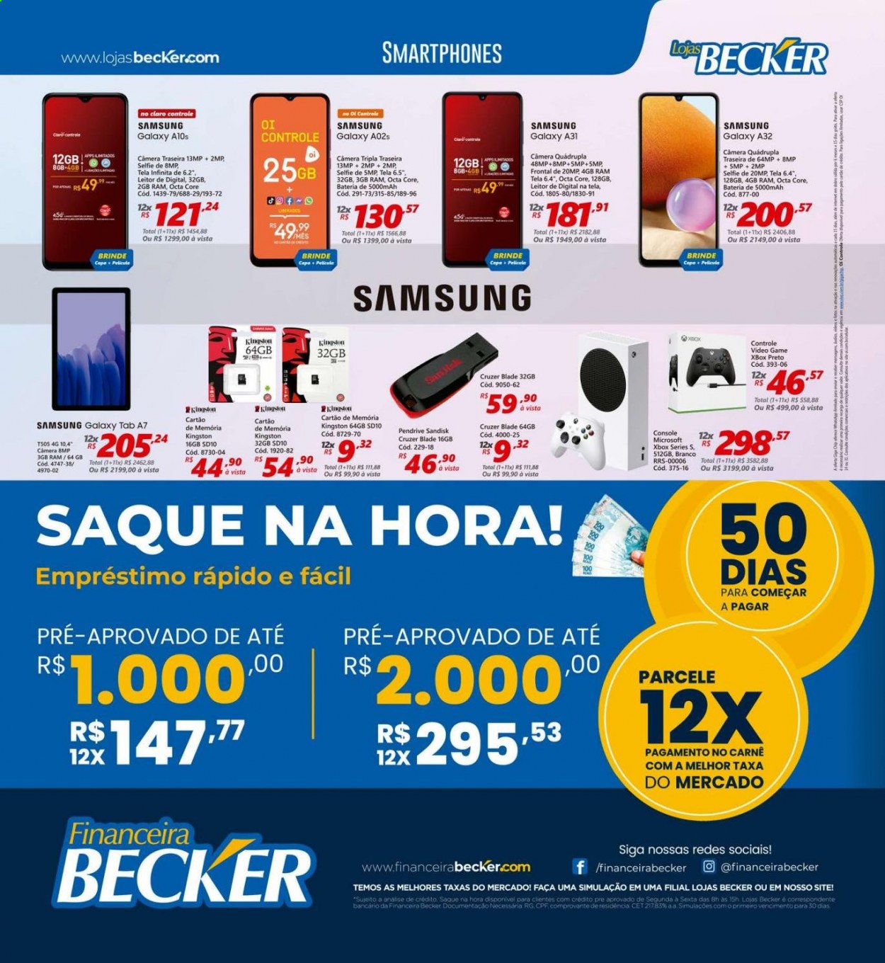 thumbnail - Folheto Lojas Becker - 01/07/2021 - 31/07/2021 - Produtos em promoção - Samsung, Samsung Galaxy, Pen Drive, cartão de memória, xBox. Página 4.