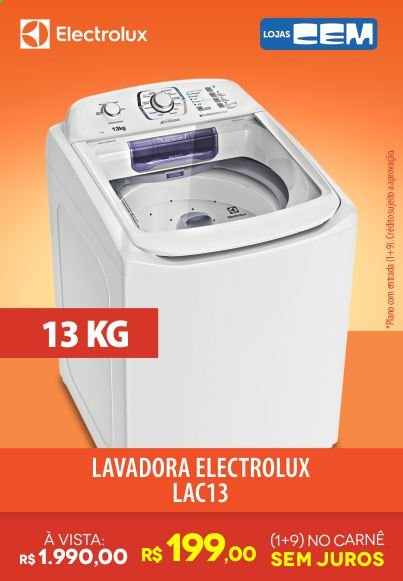 thumbnail - Folheto Lojas Cem - 07/07/2021 - 17/07/2021 - Produtos em promoção - Electrolux, máquina de lavar roupa. Página 6.