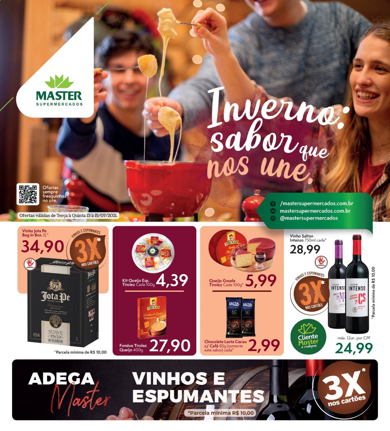 thumbnail - Folheto Master Supermercados - 13/07/2021 - 15/07/2021 - Produtos em promoção - chocolate, café, vinho, Salton. Página 1.