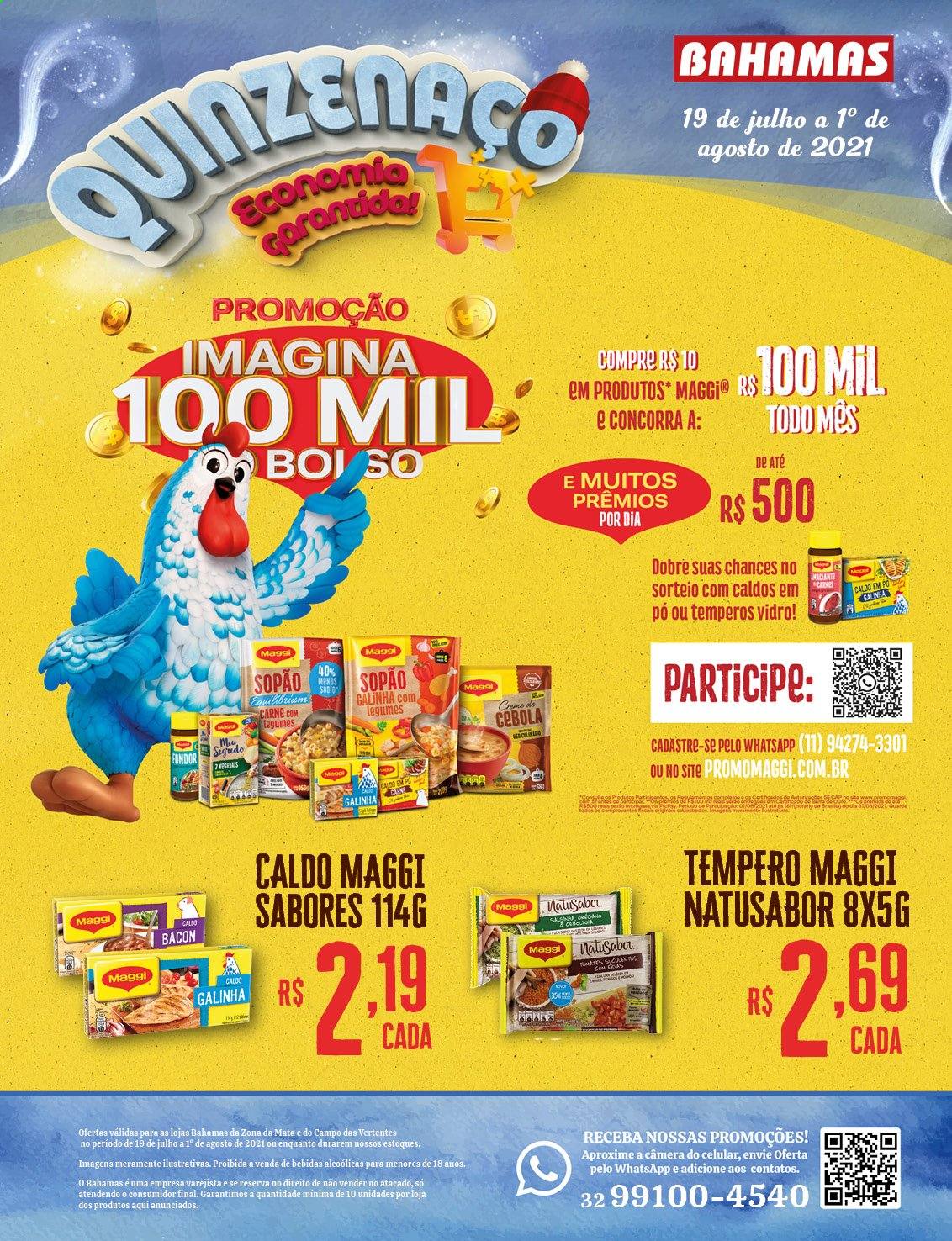 thumbnail - Folheto Bahamas Supermercados - 19/07/2021 - 01/08/2021 - Produtos em promoção - cebola, bacon, Maggi, caldo, tempero. Página 1.