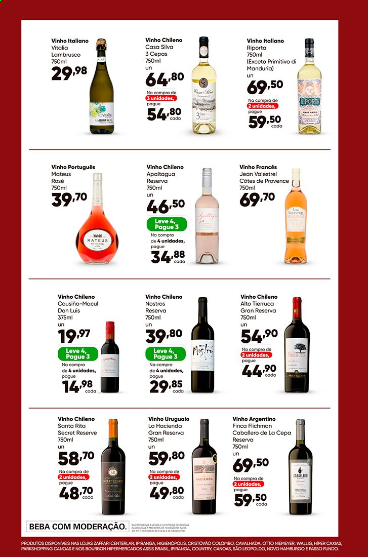 thumbnail - Folheto Záffari - 20/07/2021 - 08/08/2021 - Produtos em promoção - vinho, vinho argentino, vinho chileno, vinho italiano, vinho português, lambrusco, bourbon. Página 3.