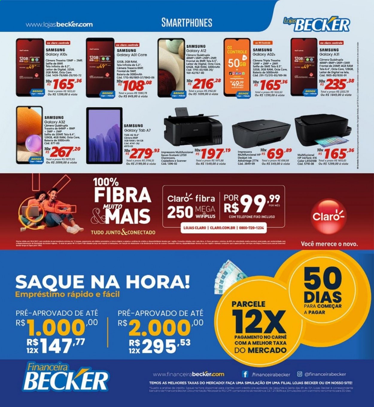 thumbnail - Folheto Lojas Becker - 01/08/2021 - 31/08/2021 - Produtos em promoção - Samsung, Tena, faca, telefone fixo, Samsung Galaxy. Página 6.