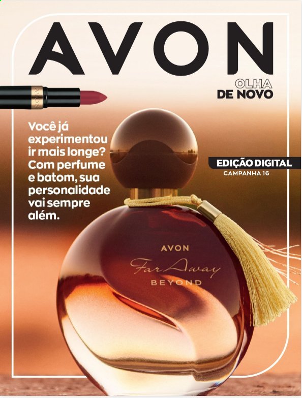 thumbnail - Folheto Avon - Produtos em promoção - Avon, batom, Far Away, perfume. Página 1.