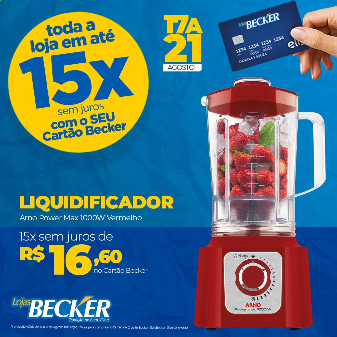Folheto Lojas Becker - 17/08/2021 - 21/08/2021 - Produtos em promoção - liquidificador. Página 1.