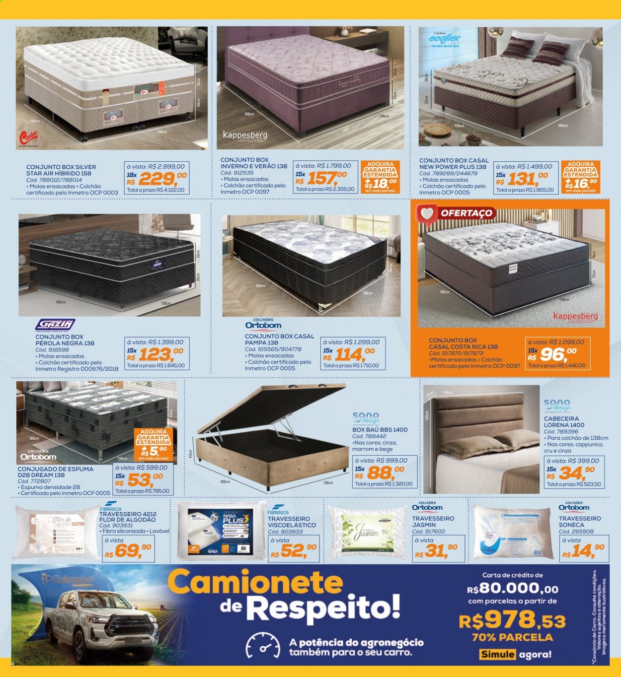 thumbnail - Folheto Lojas Colombo - 01/09/2021 - 30/09/2021 - Produtos em promoção - travesseiro, conjunto box, cabeceira, cama box, colchão, baú. Página 4.