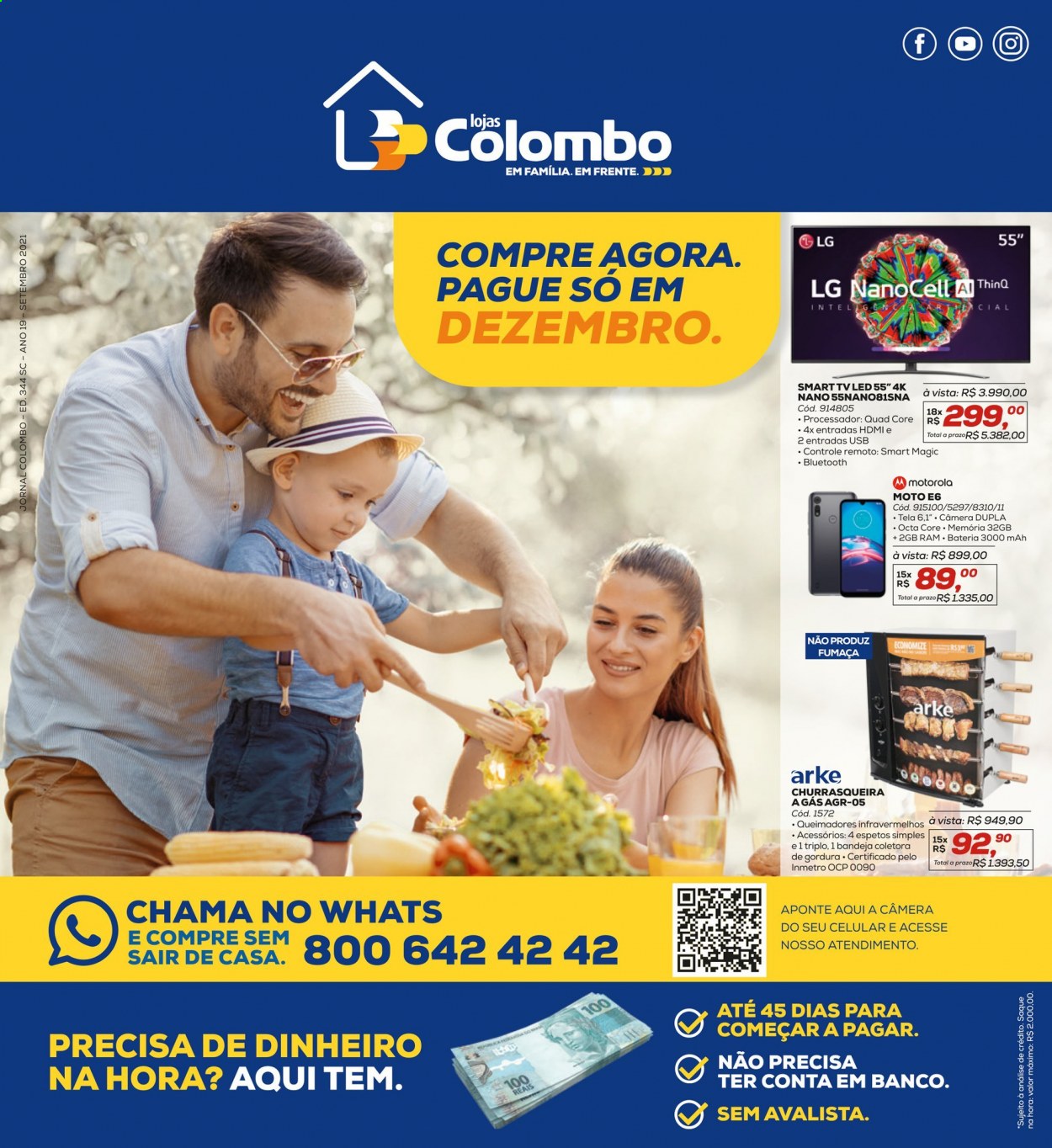 thumbnail - Folheto Lojas Colombo - 01/09/2021 - 30/09/2021 - Produtos em promoção - bateria, LG, TV Led, Smart TV, churrasqueira, churrasqueira à gás, grelhador a gás, grelhador. Página 1.