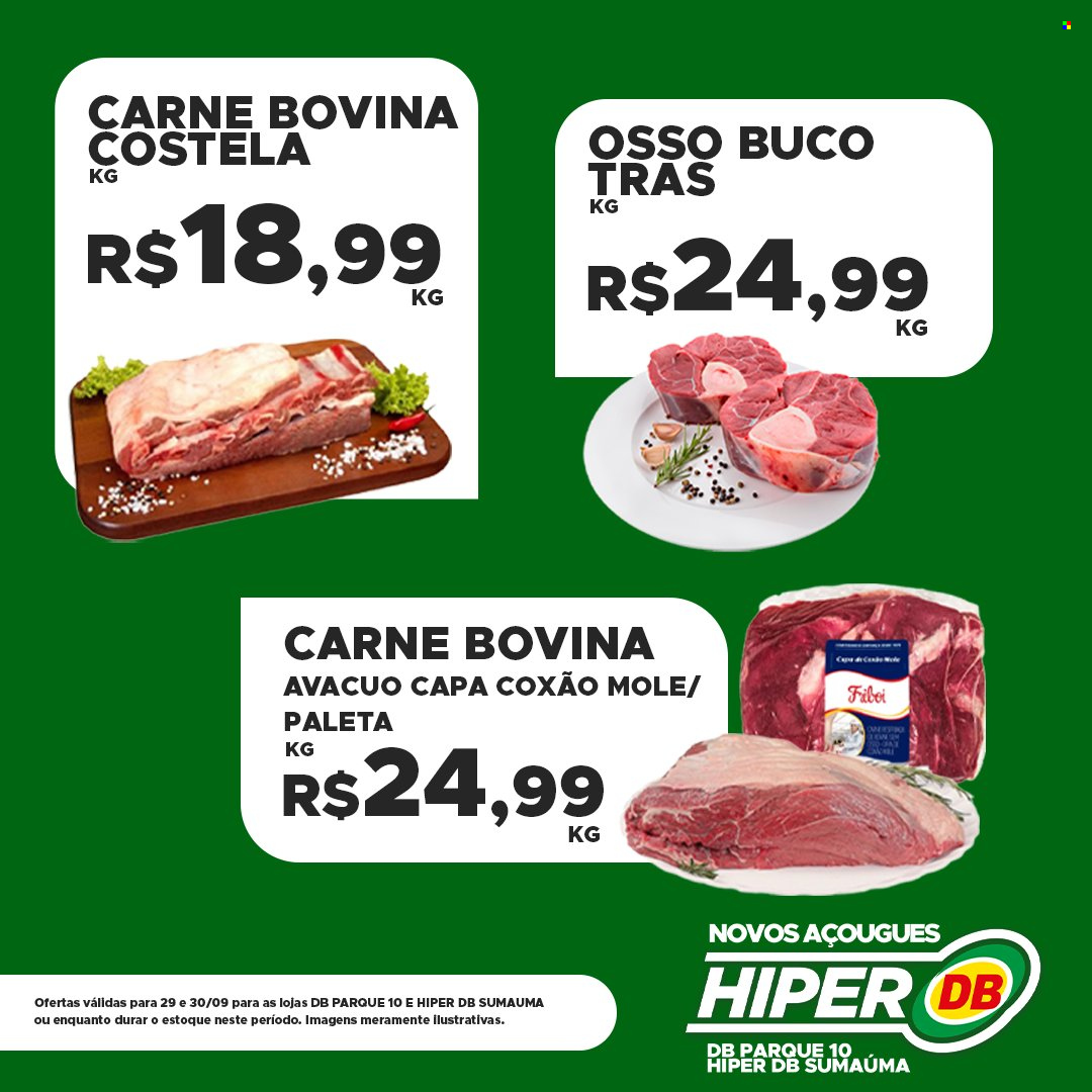 thumbnail - Folheto DB Supermercados - 29/09/2021 - 30/09/2021 - Produtos em promoção - carne, costela, coxão mole, carne bovina. Página 1.