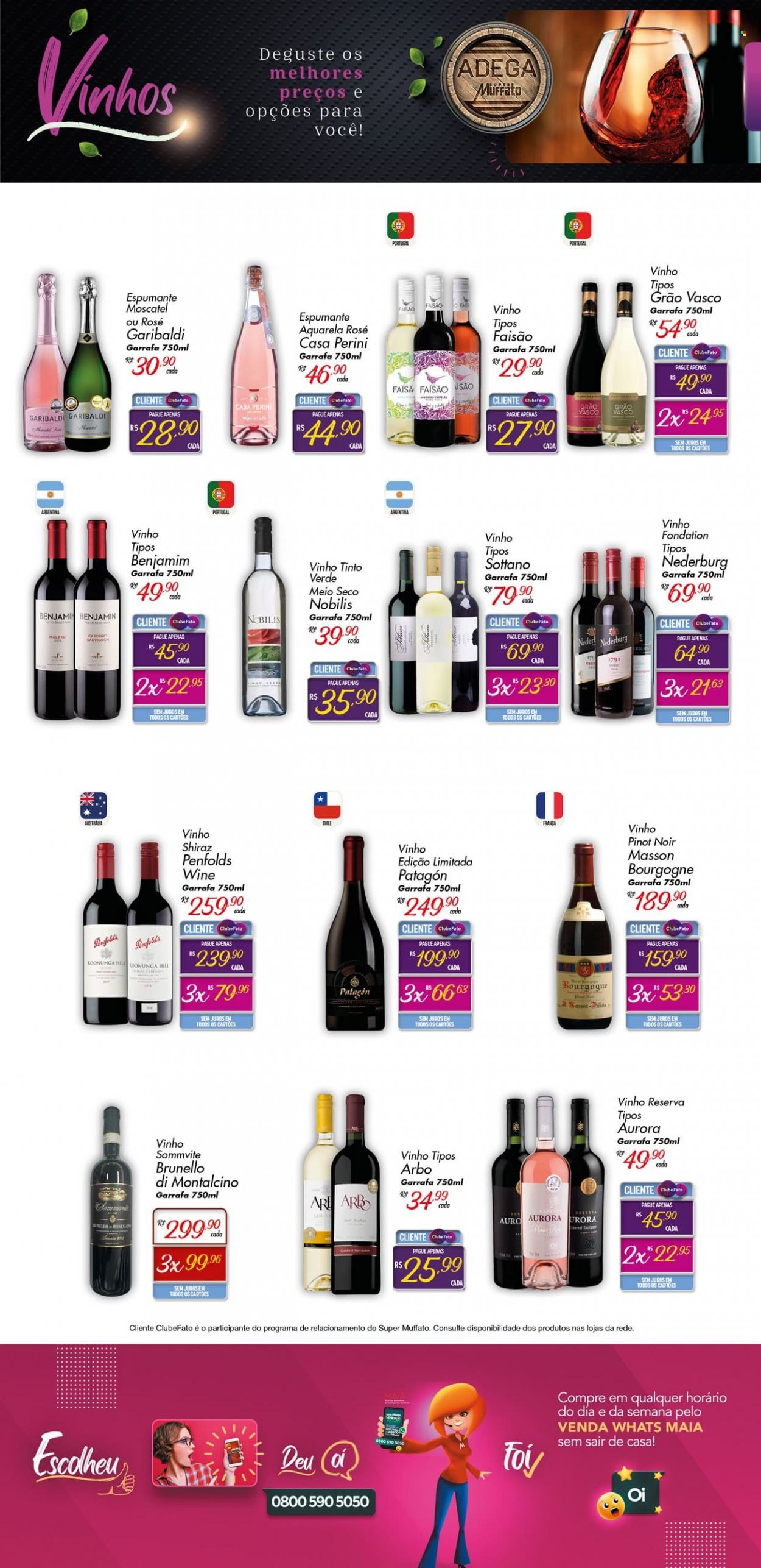 thumbnail - Folheto Super Muffato - 05/10/2021 - 24/10/2021 - Produtos em promoção - Aurora, vinho, espumante, moscatel, vinho tinto, Pinot Noir, malbec, cabernet, garrafa. Página 13.