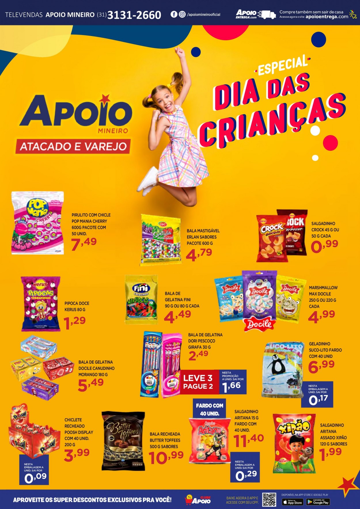thumbnail - Folheto Apoio Mineiro - 04/10/2021 - 17/10/2021 - Produtos em promoção - morango, Fini, goma de mascar, marshmallows, bala mastigável, salgadinho, popcorn, pipoca, suco. Página 1.