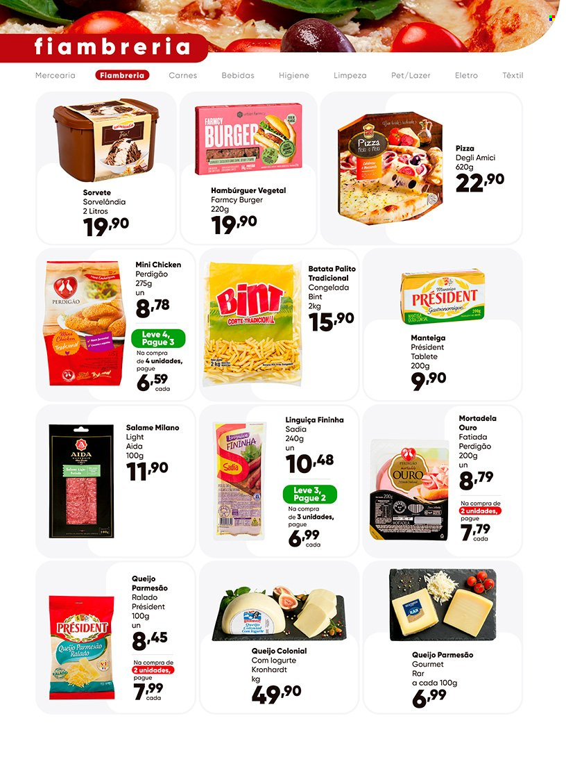thumbnail - Folheto Záffari - 15/10/2021 - 31/10/2021 - Produtos em promoção - Perdigão, hamburger, pizza, mortadela, linguiça, queijo, Président, manteiga, sorvete. Página 7.