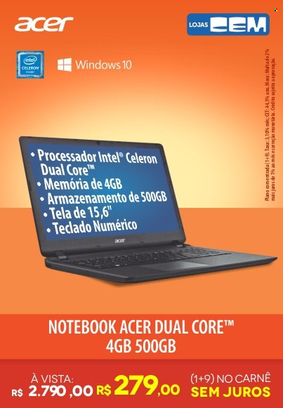 thumbnail - Folheto Lojas Cem - 15/10/2021 - 21/10/2021 - Produtos em promoção - notebook, Acer, PC portátil. Página 1.