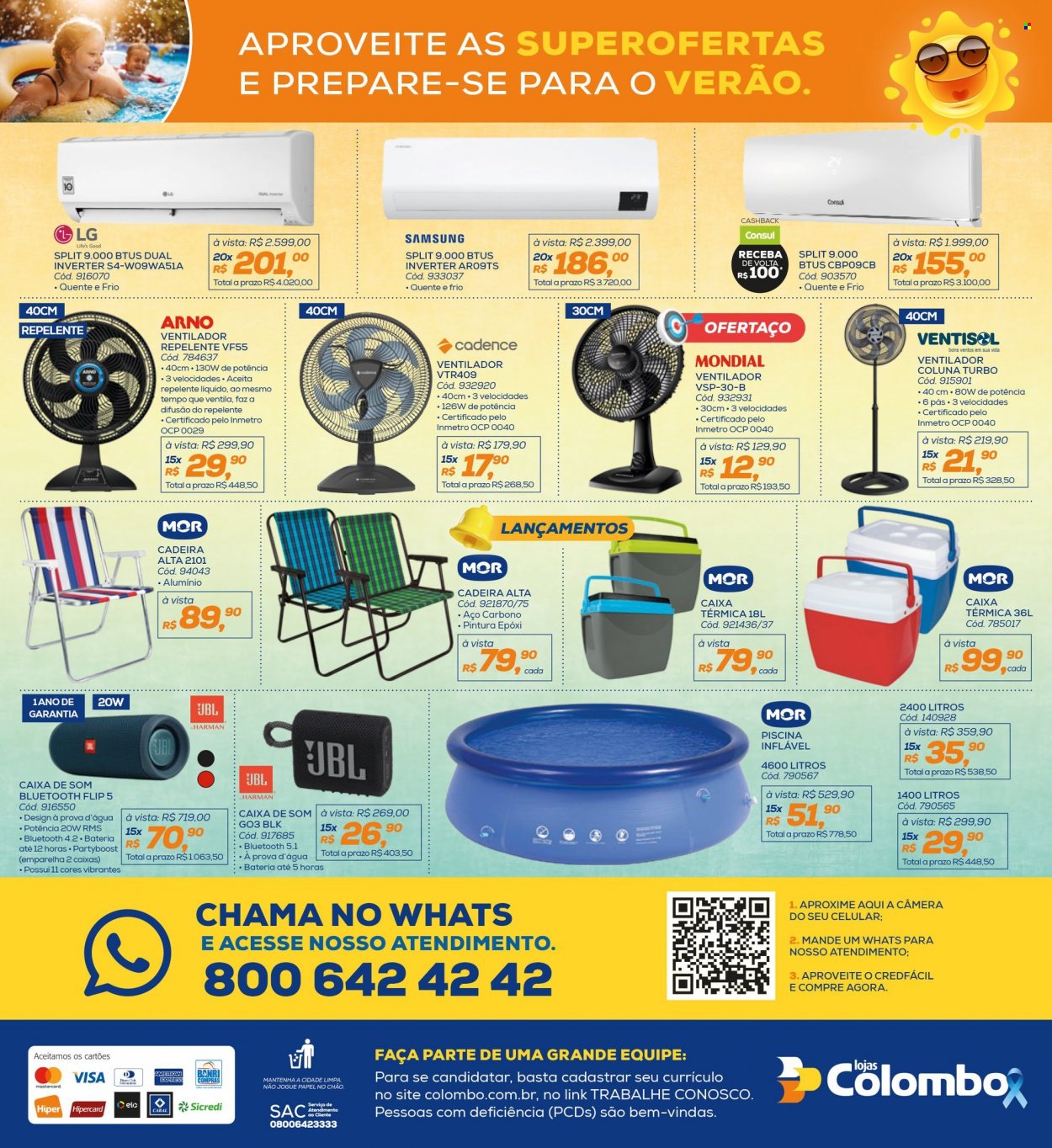 thumbnail - Folheto Lojas Colombo - 01/11/2021 - 30/11/2021 - Produtos em promoção - Samsung, LG, caixa de som, caixa térmica, ventilador, ventilador de coluna, cadeira, piscina inflável. Página 8.