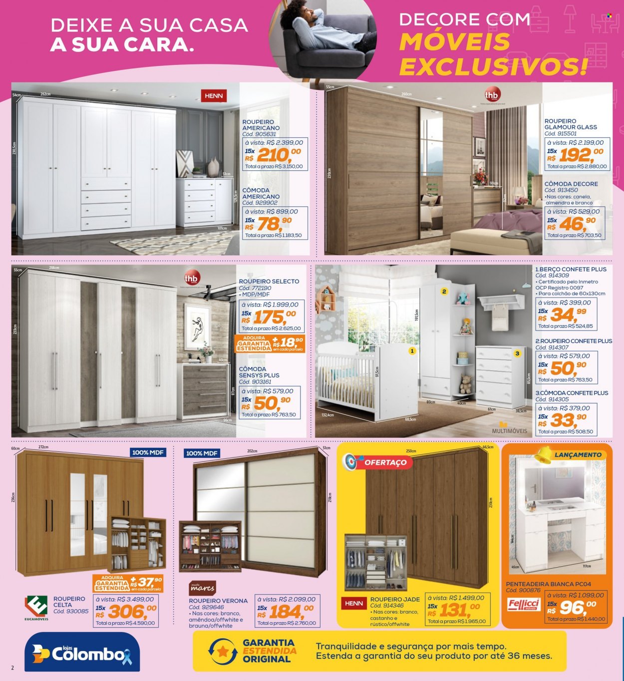 thumbnail - Folheto Lojas Colombo - 01/11/2021 - 30/11/2021 - Produtos em promoção - Glamour, cômoda, colchão, roupeiro, penteadeira, berço. Página 9.