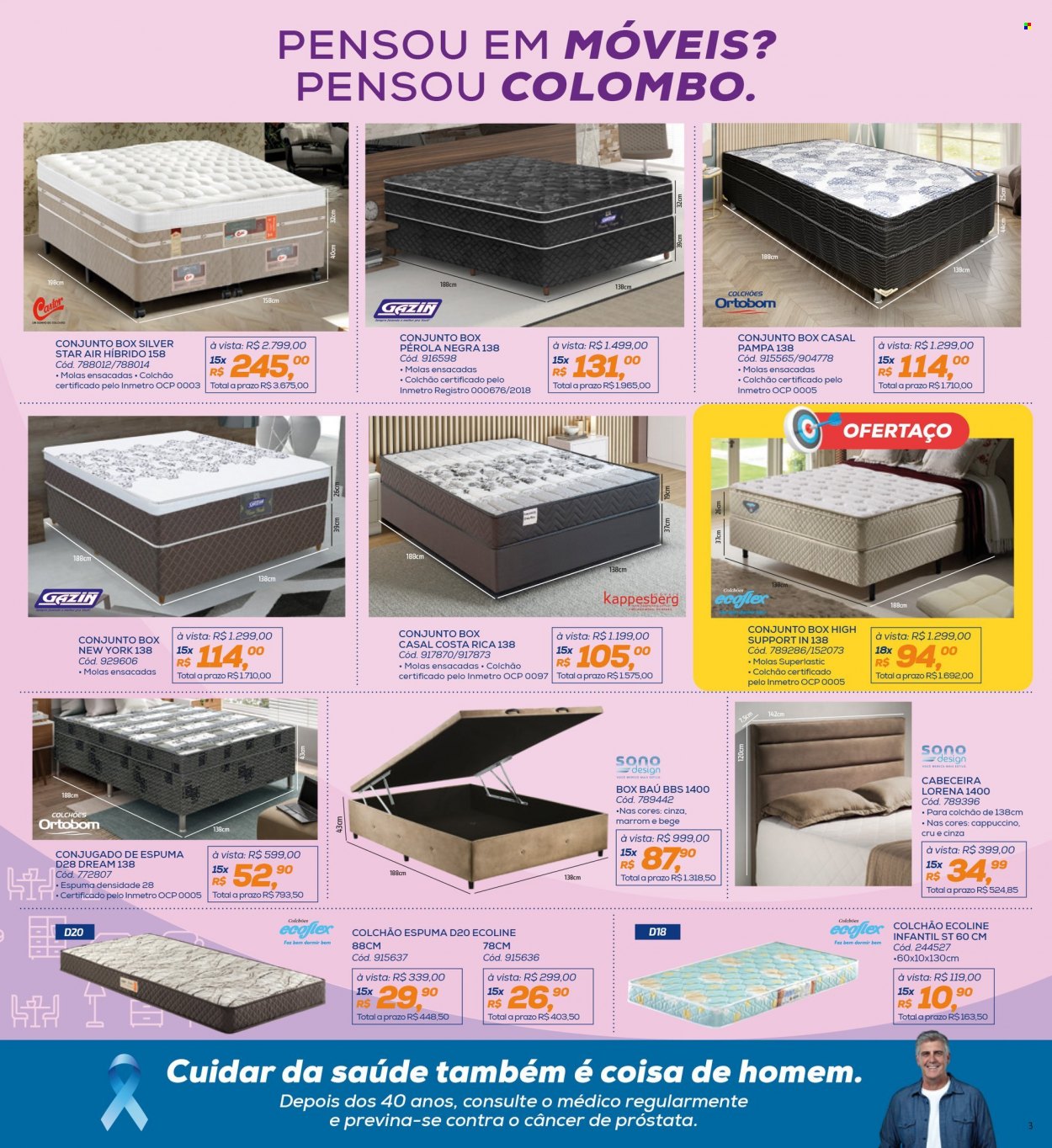 thumbnail - Folheto Lojas Colombo - 01/11/2021 - 30/11/2021 - Produtos em promoção - conjunto box, cabeceira, cama box, colchão, baú. Página 10.
