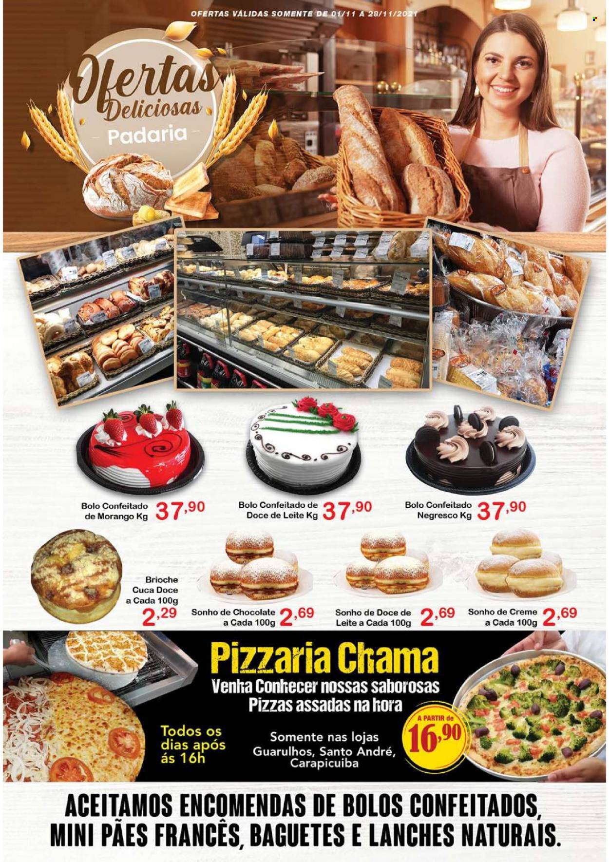 thumbnail - Folheto Chama Supermercados - 01/11/2021 - 28/11/2021 - Produtos em promoção - brioche, pizza, doce de leite. Página 1.