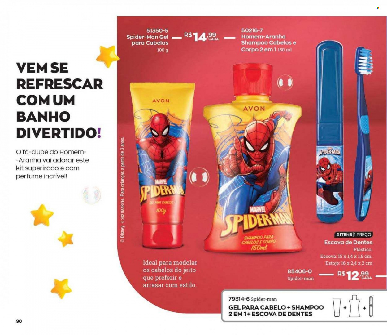 thumbnail - Folheto Avon - Produtos em promoção - Spiderman, Disney, shampoo, Avon, escova, escova dental, perfume, estojo, Marvel. Página 90.