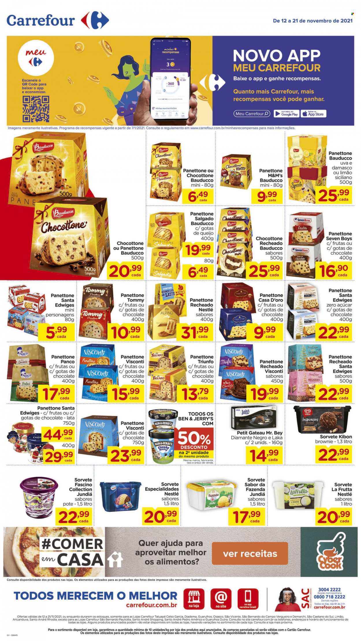 thumbnail - Folheto Carrefour Hiper - 12/11/2021 - 21/11/2021 - Produtos em promoção - abacaxi, uva, damasco, doce de brigadeiro, sorvete, Ben & Jerry’s, Nestlé, M&M's. Página 8.