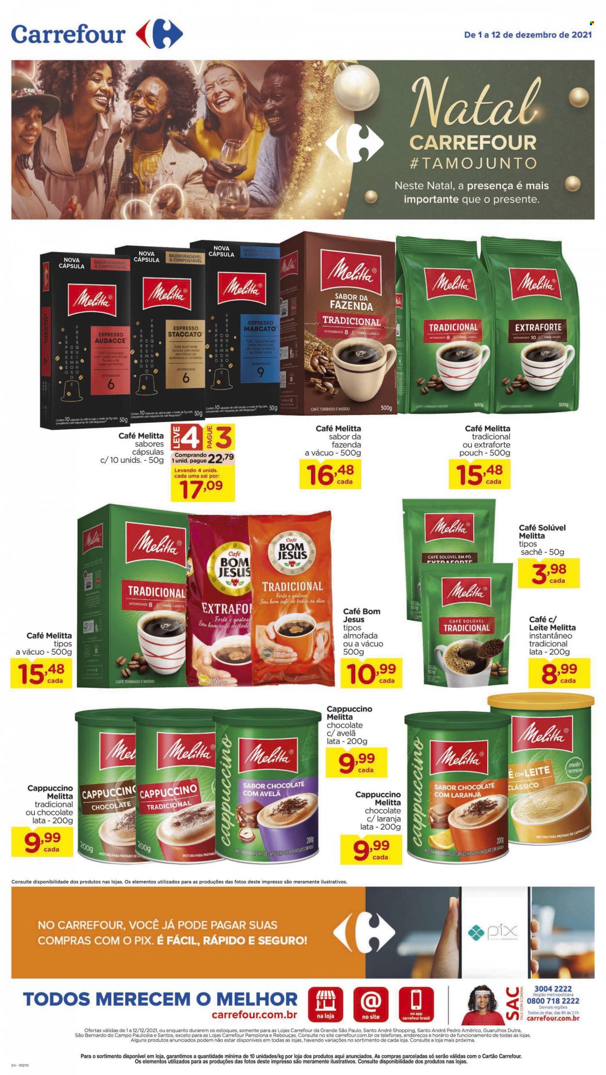 thumbnail - Folheto Carrefour Hiper - 01/12/2021 - 12/12/2021 - Produtos em promoção - Melitta, café torrado, Nespresso, café solúvel, máquina de café. Página 1.