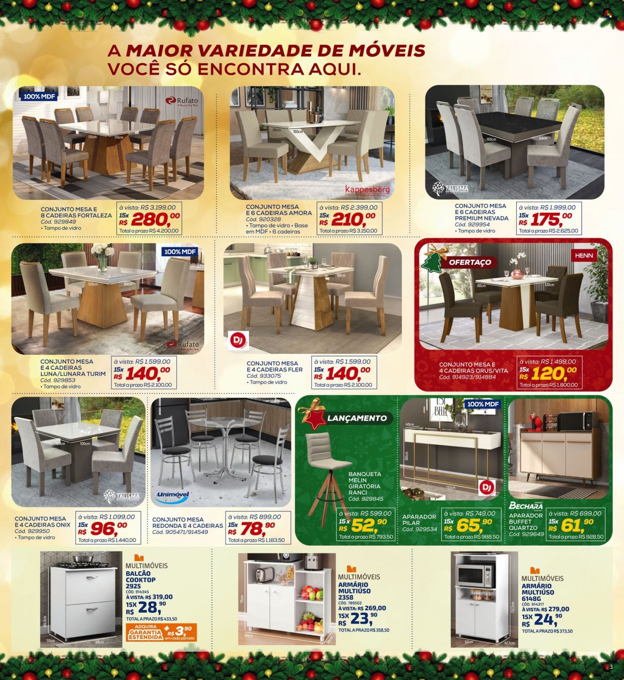 thumbnail - Folheto Lojas Colombo - 01/12/2021 - 31/12/2021 - Produtos em promoção - cooktop, banqueta, armário, armário multiuso, cadeira, aparador, buffet. Página 3.