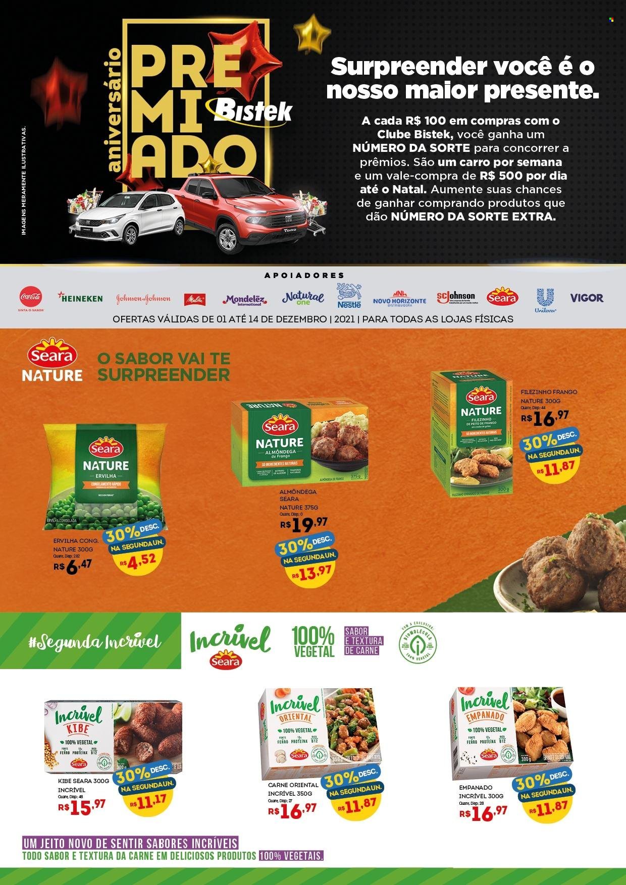 thumbnail - Folheto Bistek Supermercados - 01/12/2021 - 14/12/2021 - Produtos em promoção - Heineken, ervilha, filé de frango, kibe, Vigor, Nestlé, Coca Cola. Página 1.