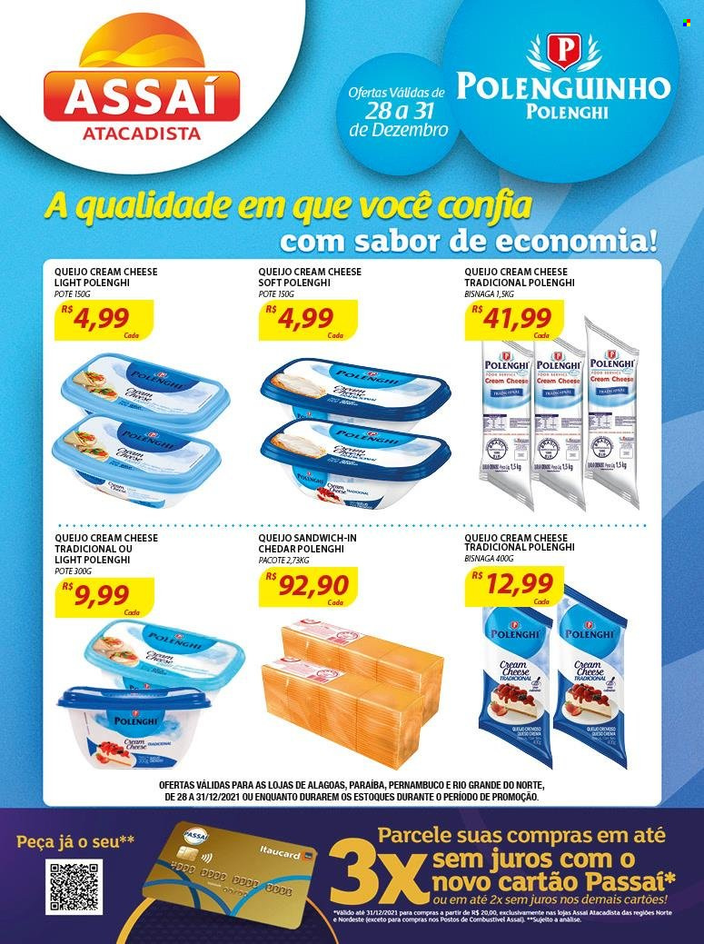 thumbnail - Folheto Assaí Atacadista - 27/12/2021 - 31/12/2021 - Produtos em promoção - sanduiche, queijo, cream cheese. Página 1.