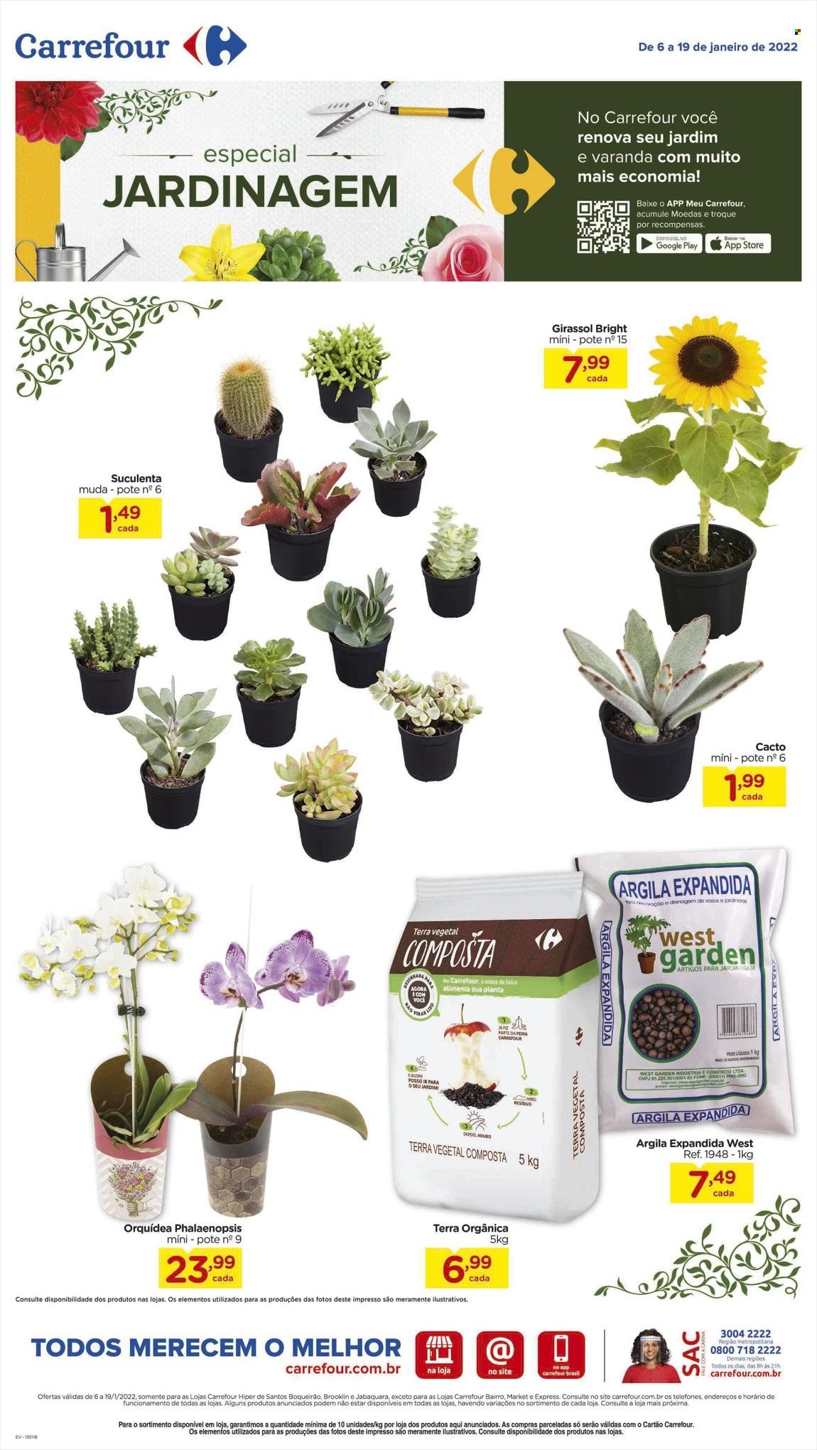 Folheto Carrefour Hiper - 06/01/2022 - 19/01/2022 - Produtos em promoção - pote, orquídea, plantas verdes, terra vegetal. Página 1.