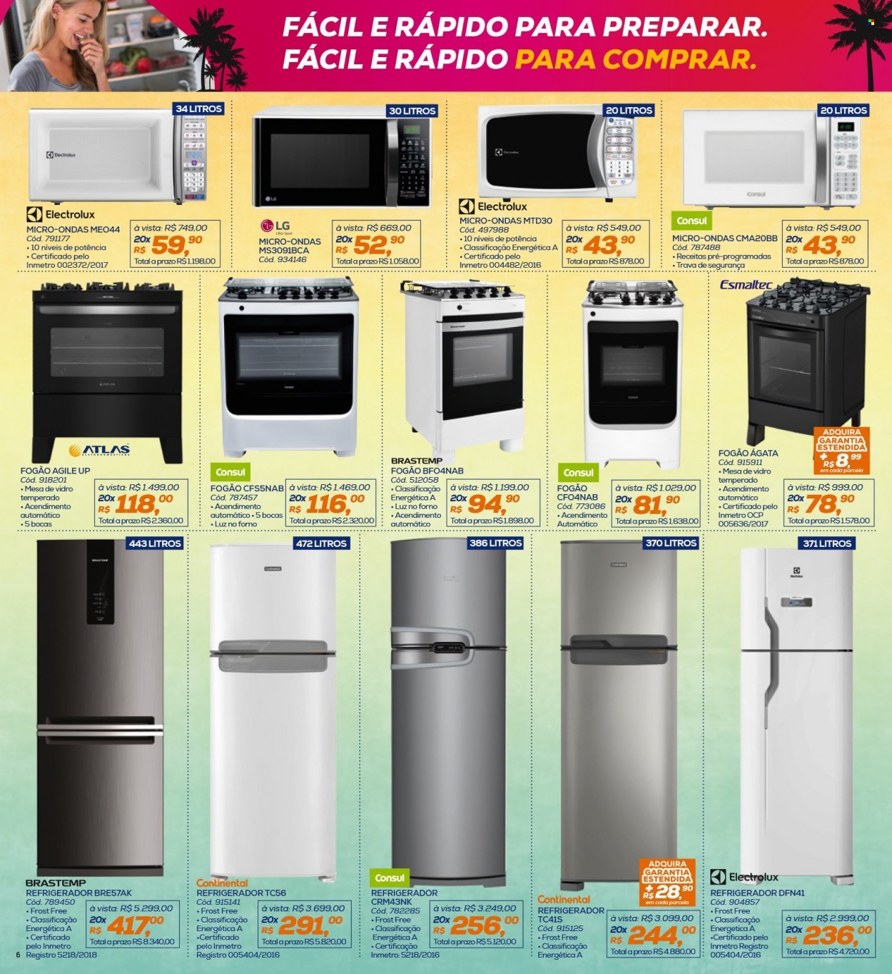 thumbnail - Folheto Lojas Colombo - 01/01/2022 - 31/01/2022 - Produtos em promoção - micro ondas, Brastemp, Electrolux, LG, fogão, refrigerador, frigorífico, Continental. Página 6.