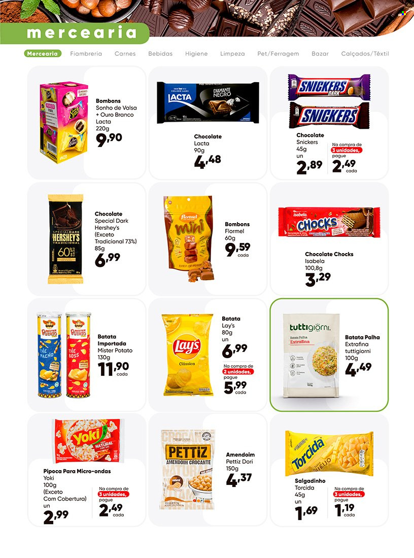 thumbnail - Folheto Záffari - 18/01/2022 - 30/01/2022 - Produtos em promoção - Yoki, batata palha, Snickers, chocolate, bombom, caramelos, salgadinho, popcorn, pipoca, Lay's, amendoim, calçados. Página 7.