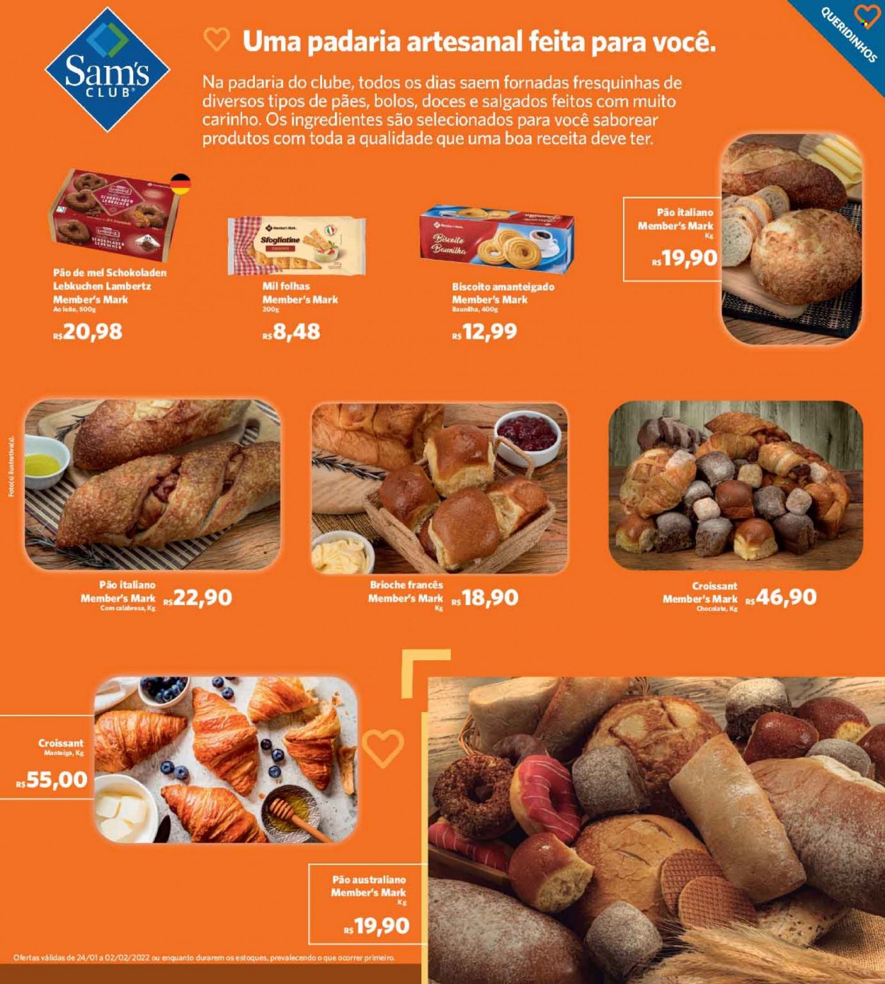 thumbnail - Folheto Sam's Club - 24/01/2022 - 02/02/2022 - Produtos em promoção - pão, brioche, croissant, manteiga, biscoito. Página 8.