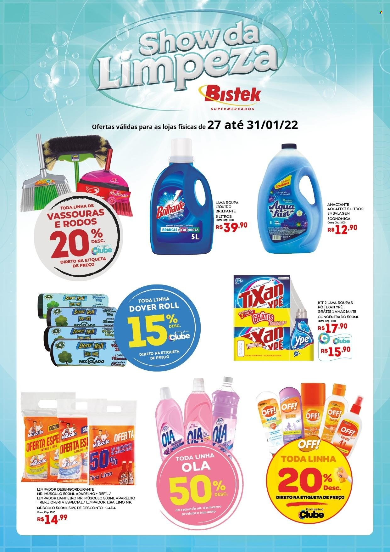 thumbnail - Folheto Bistek Supermercados - 27/01/2022 - 31/01/2022 - Produtos em promoção - bolo, limpador, desengordurante, Ypê, amaciante, Tixan, lava roupas. Página 2.