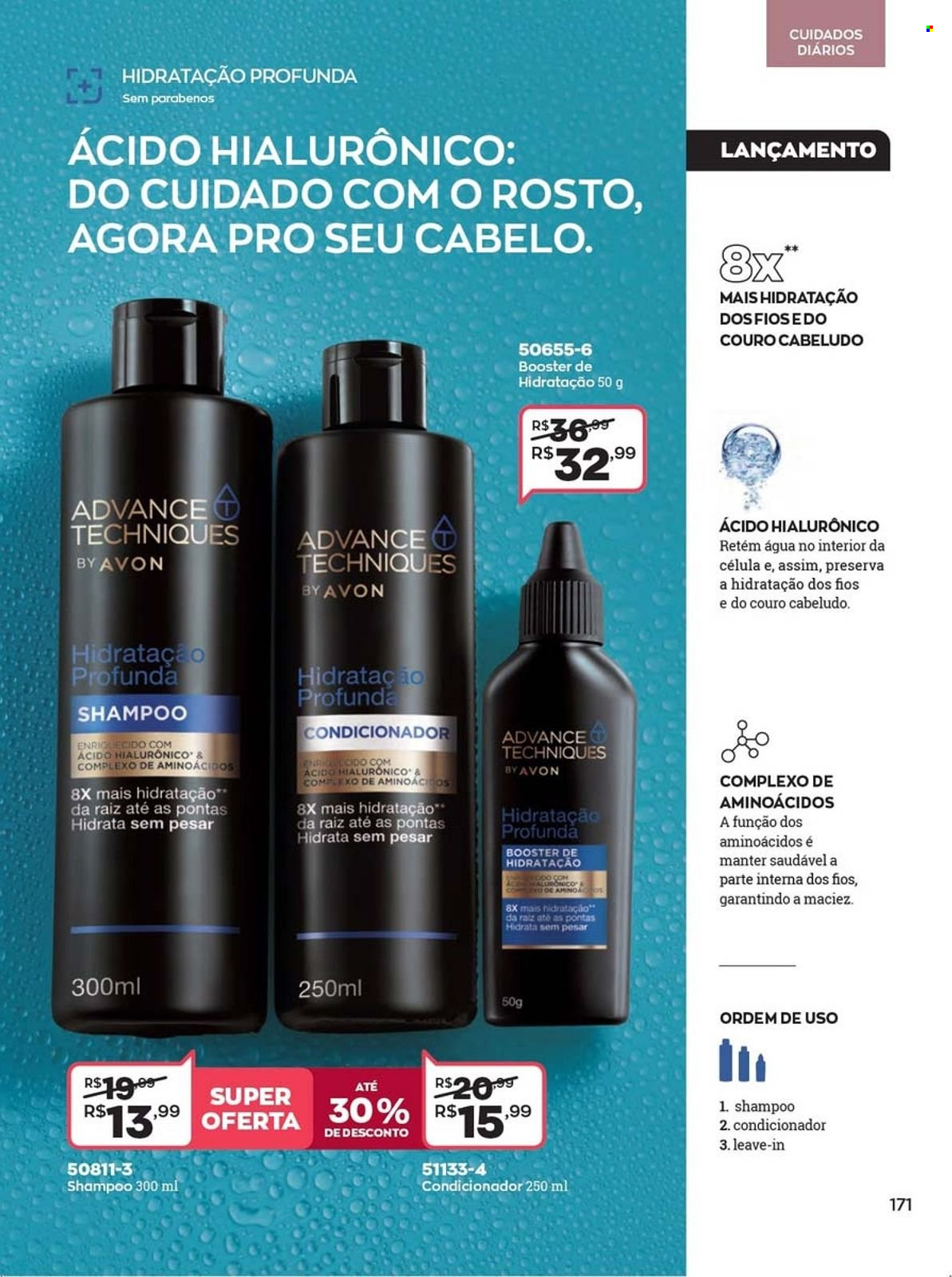 thumbnail - Folheto Avon - Produtos em promoção - condicionador, shampoo, Avon, Ácido Hialurônico. Página 171.