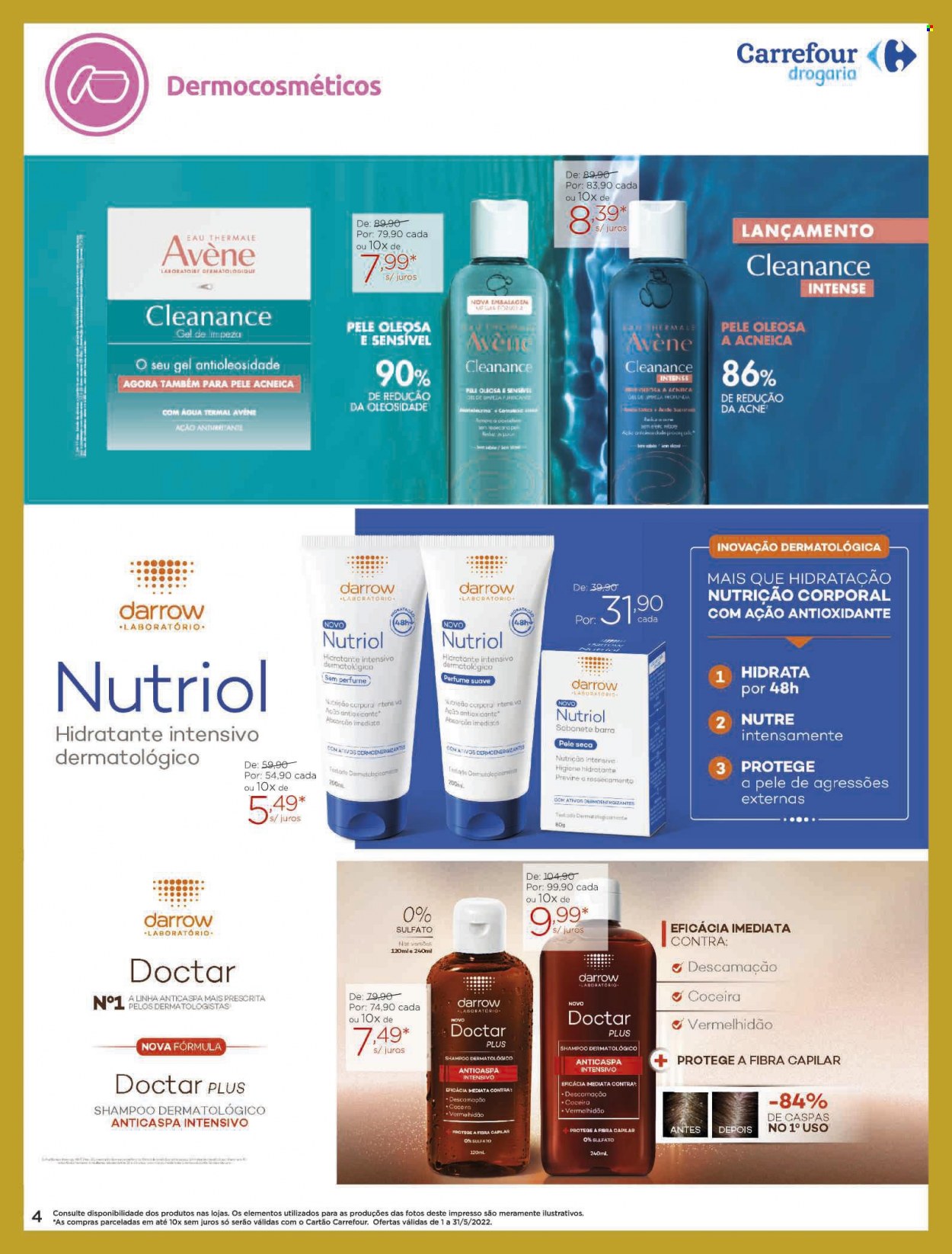 thumbnail - Folheto Carrefour Drogaria - 01/05/2022 - 31/05/2022 - Produtos em promoção - sabonete, Avène, gel de limpeza, shampoo, perfume. Página 4.
