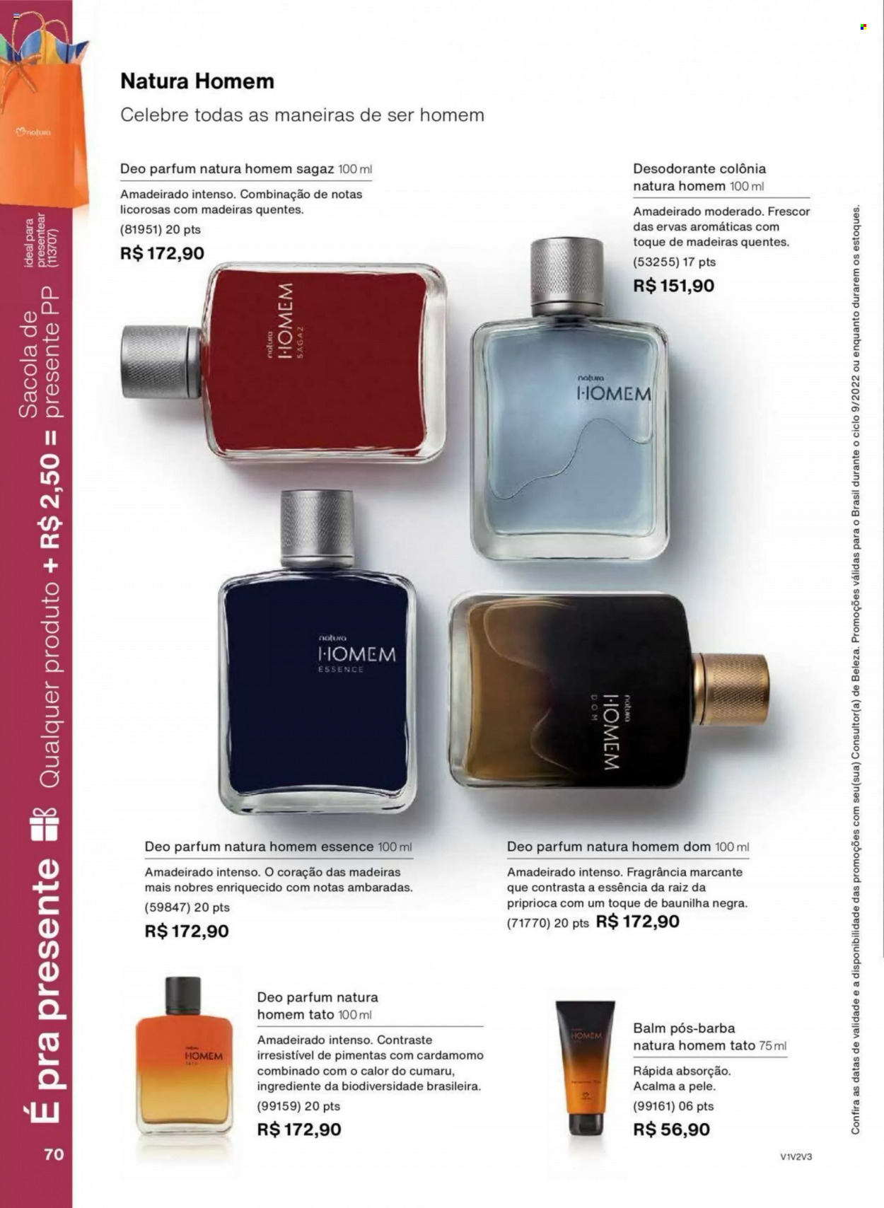 thumbnail - Folheto Natura - Produtos em promoção - desodorante, antitranspirante, creme pós barba. Página 70.