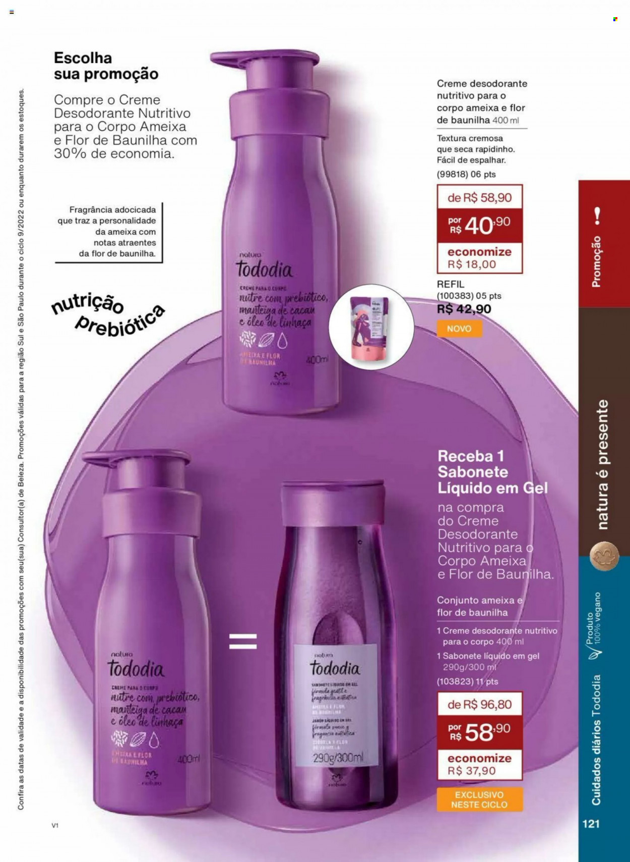 thumbnail - Folheto Natura - Produtos em promoção - sabonete, sabonete liquido, desodorante, antitranspirante. Página 121.